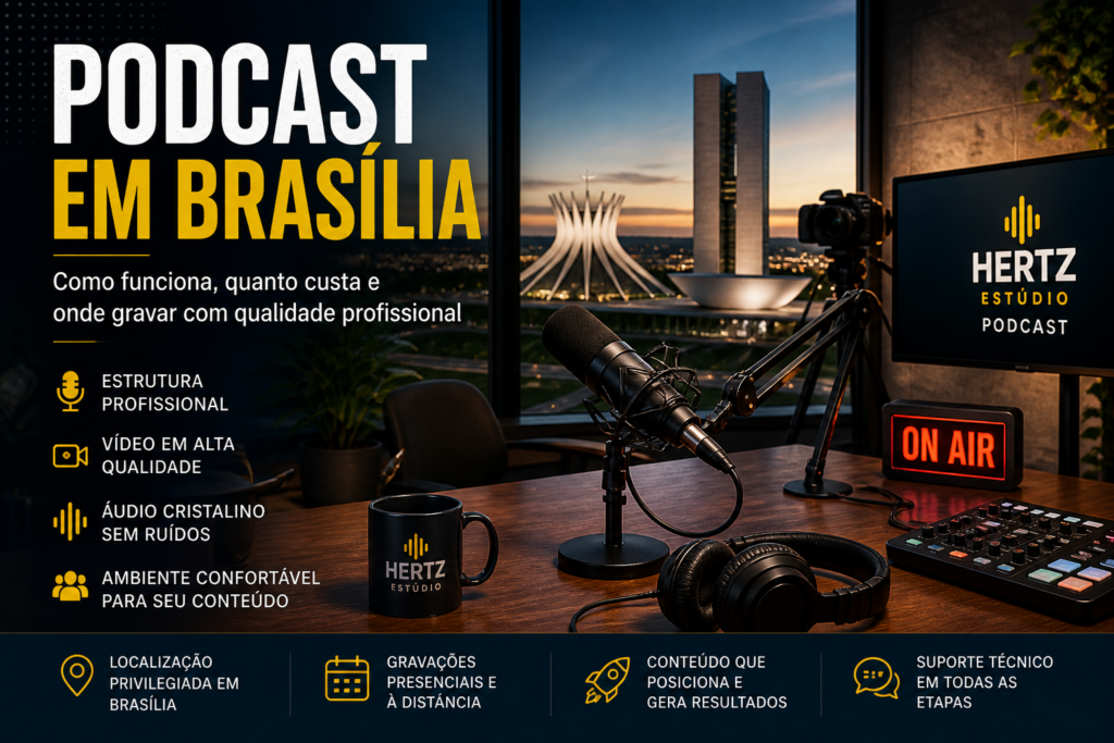 estudio de podcast em brasilia com microfones profissionais