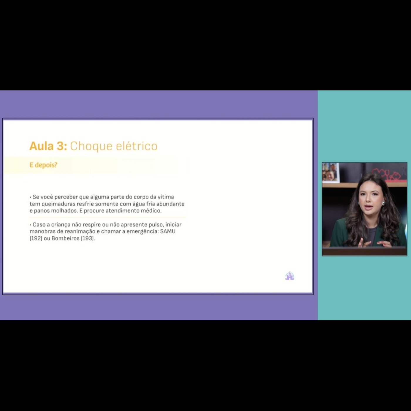 Aula gravada com slide e apresentadora em picture-in-picture